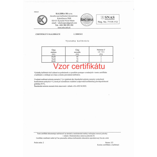 Kalibrovaný teplomer vpichový TFA 14.1002 s certifikátom o kalibrácii v bodoch 60,70,80 °C na výdaj stravy 