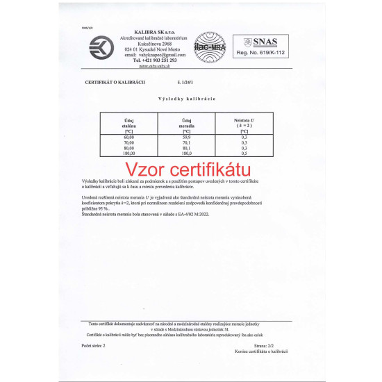 Kalibrovaný teplomer vpichový KT300 s certifikátom o kalibrácii v bodoch 60,70,80,180 °C